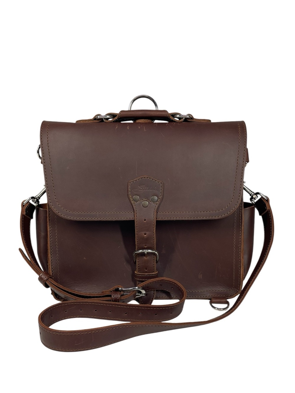 Script Logo Saddleback Leather 14” Thin Briefcase Messenger Bag Blue Dog Brown